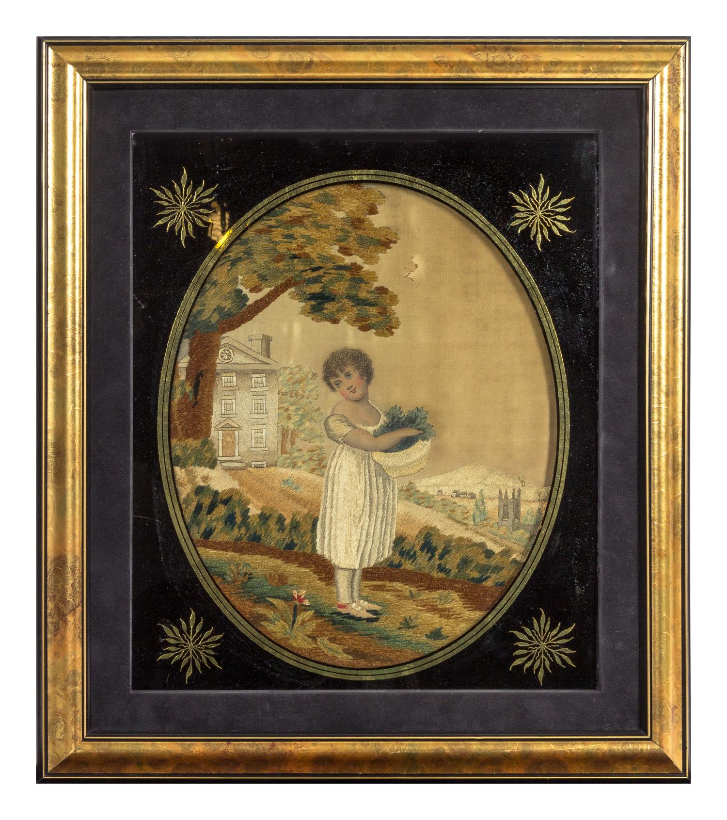 An English Needlework Picture, 18TH CENTURY, Height 18 1/8 x width 16 inches. — 18TH CENTURY,