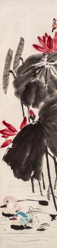 Attributed to Qi Baishi, (Chinese, 1864-1957), Camellieas, Gourds, Lotus and Mandarin Ducks