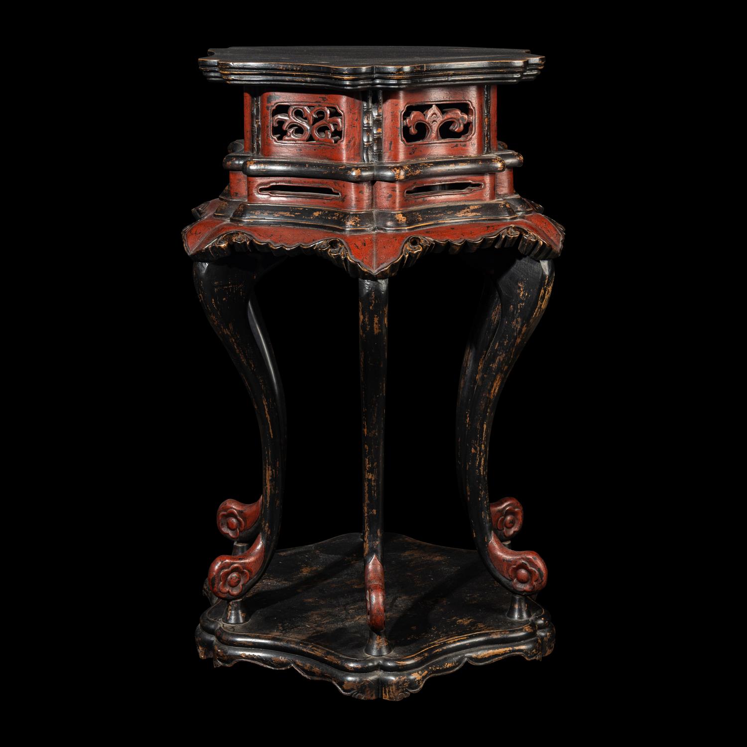 A Chinese Lacquered Wood Floriform Stand, Huaji