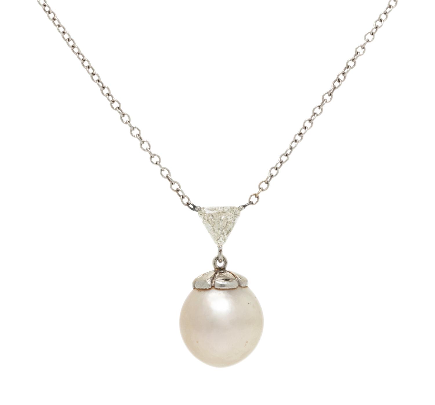 CULTURED PEARL AND DIAMOND NECKLACE
