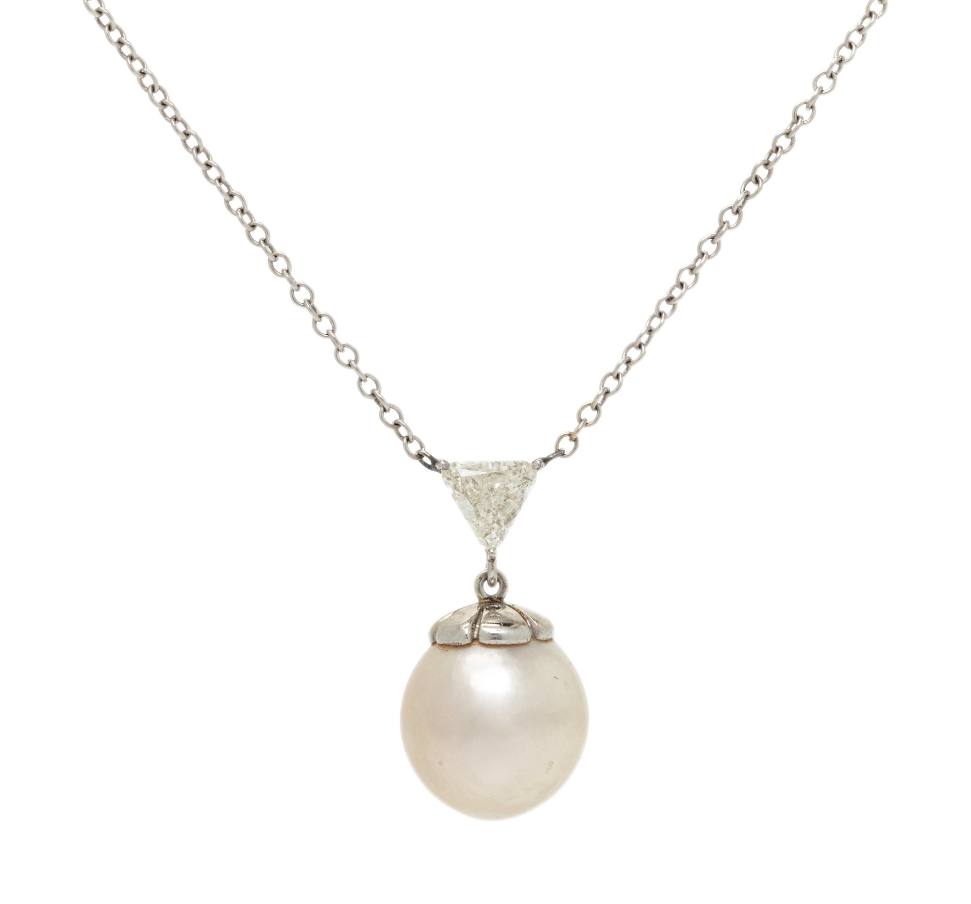 CULTURED PEARL AND DIAMOND NECKLACE