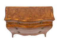 An Italian Rococo Style Walnut or Olivewood Bombe Chest of Drawers