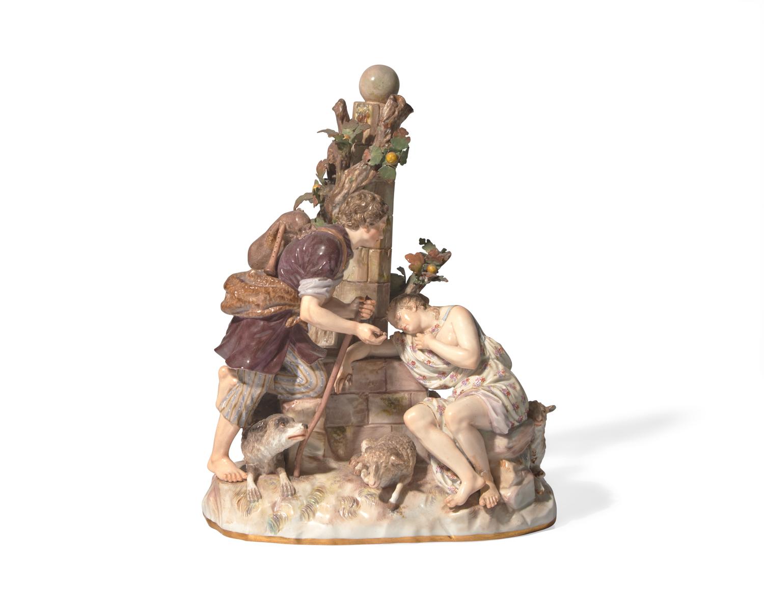 A Meissen Porcelain Figural Group: Shepherds at the Well , Germany, 19th Century