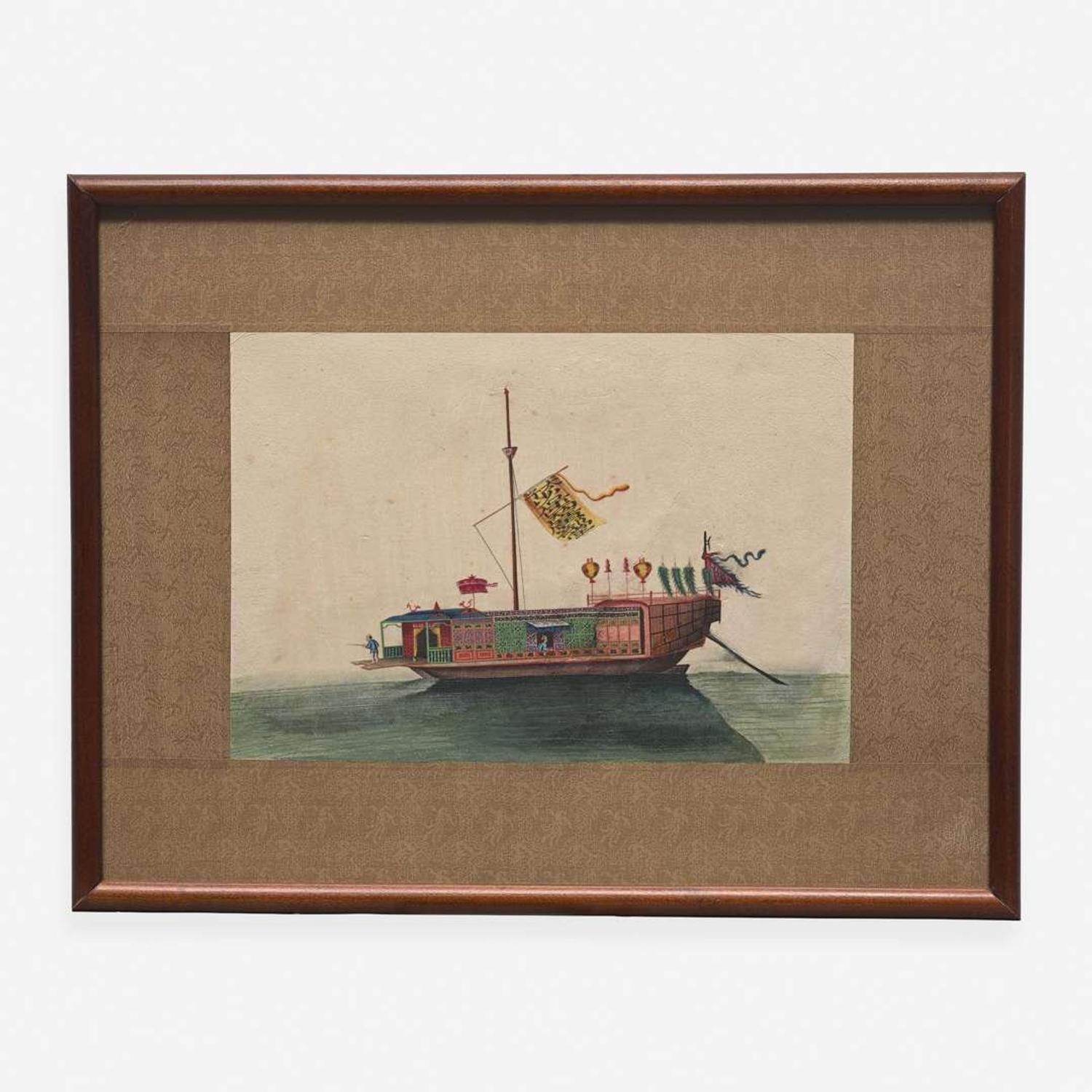 A Suite of Eight Chinese Export Paintings of Junks and Vessels 19th century