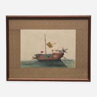A Suite of Eight Chinese Export Paintings of Junks and Vessels 19th century