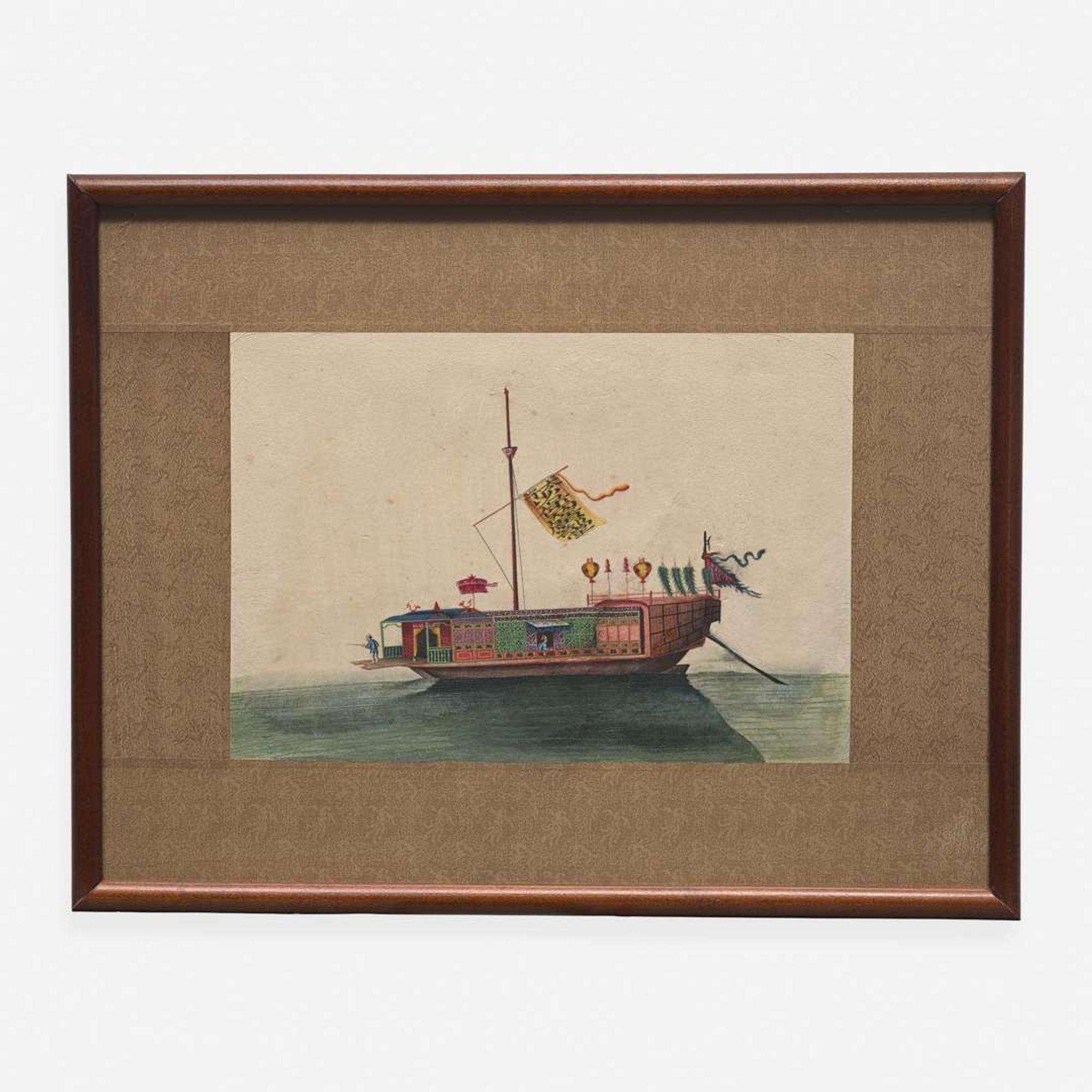 A Suite of Eight Chinese Export Paintings of Junks and Vessels 19th century