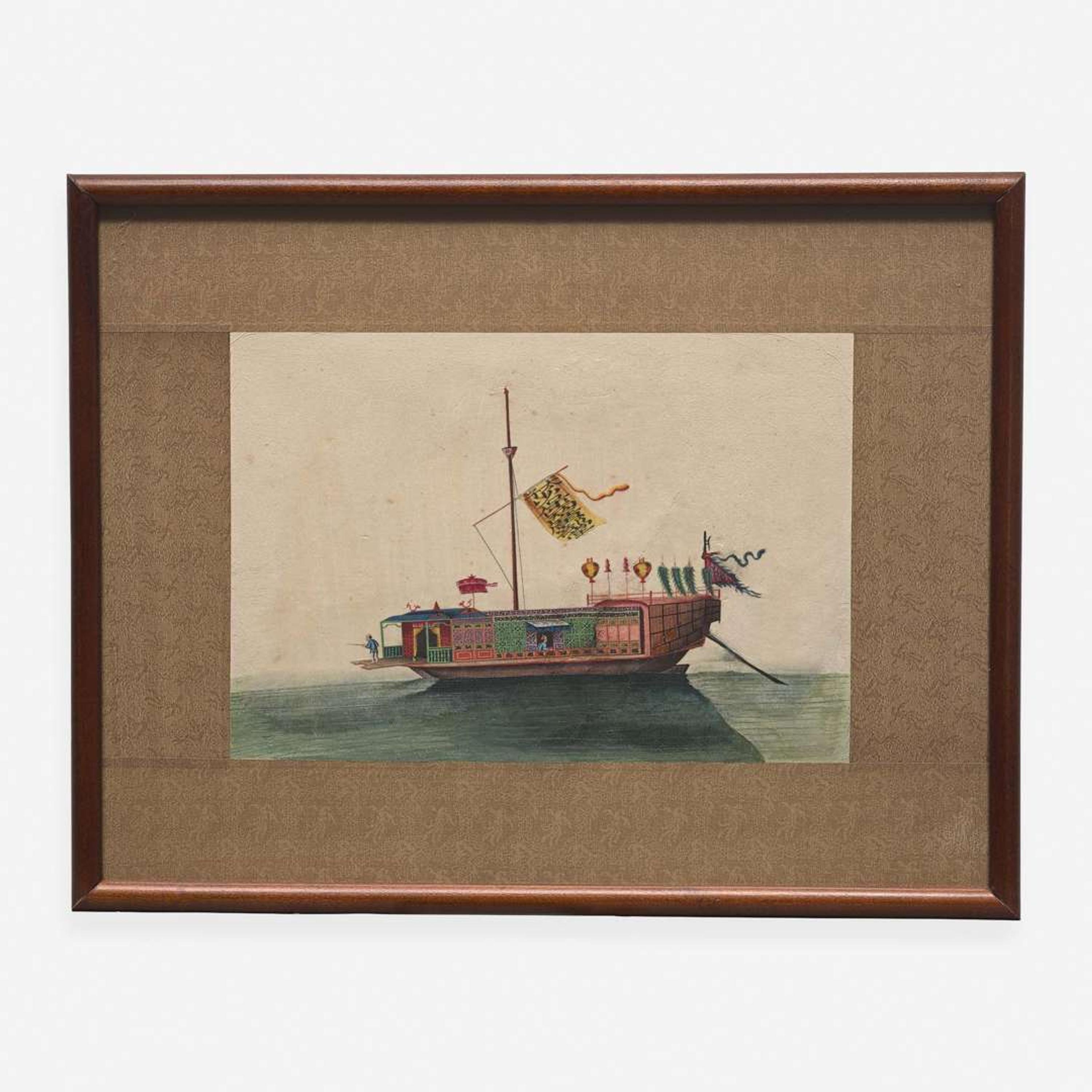 A Suite of Eight Chinese Export Paintings of Junks and Vessels 19th century