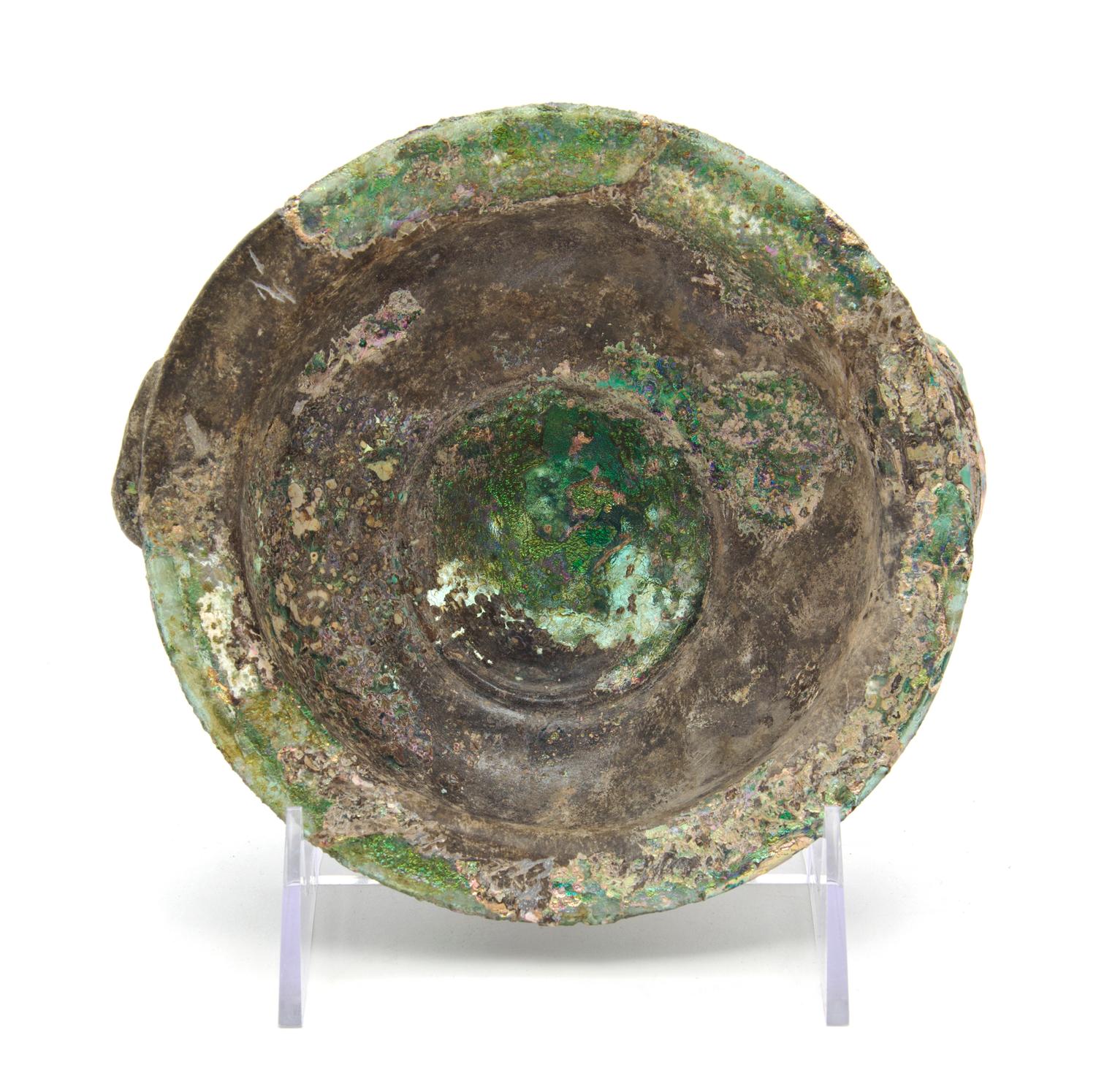 A Roman Glass Bowl, Diameter 6 1/8 inches.