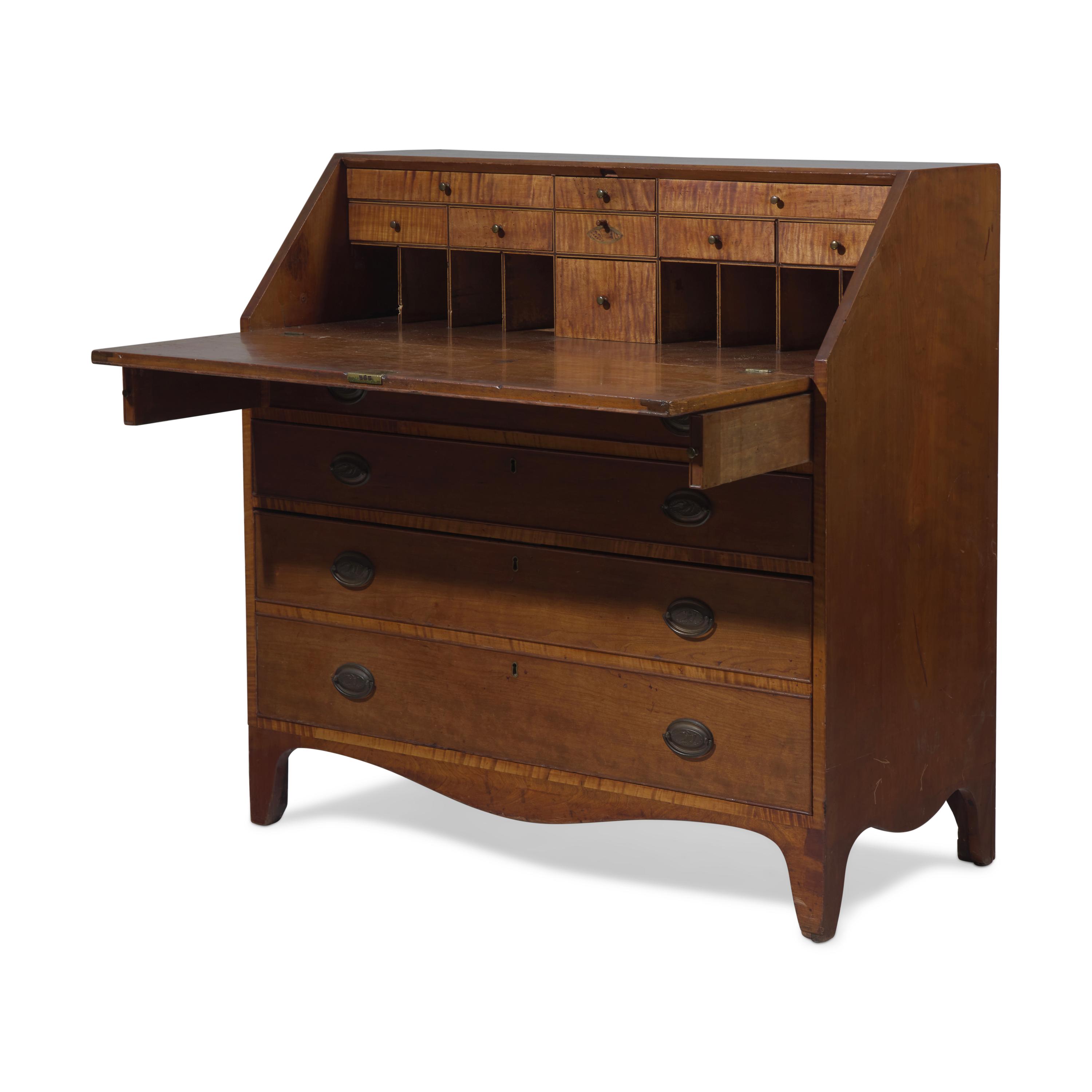 A Federal Eagle Inlaid Cherry and Maple Slant-Front Desk