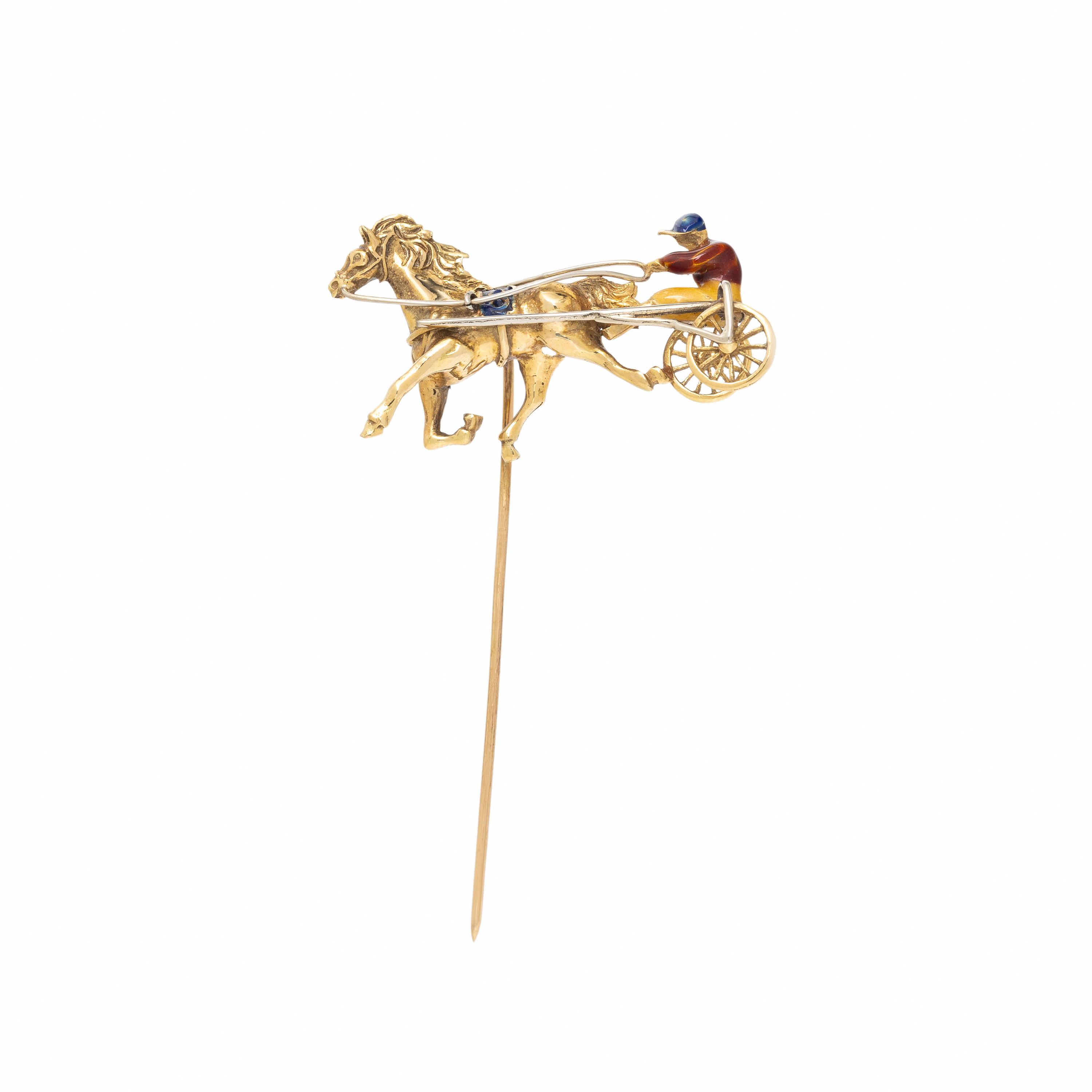 Gold and Enamel Horse and Jockey Stick Pin