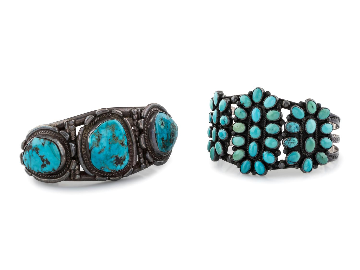 Navajo and Zuni Silver and Turquoise Cuff Bracelets