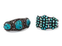 Navajo and Zuni Silver and Turquoise Cuff Bracelets