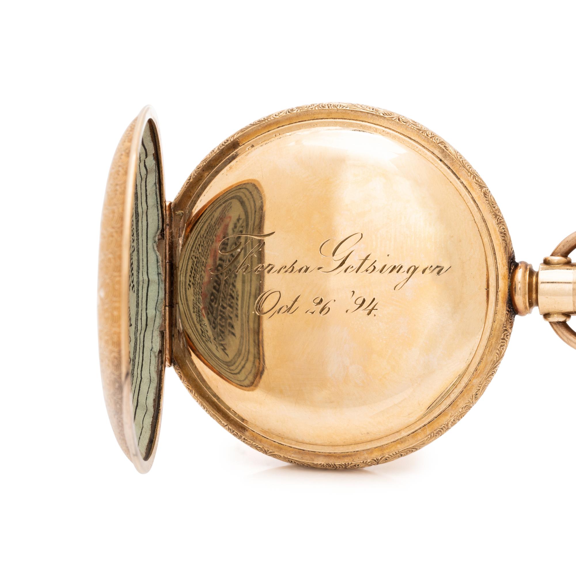 ANTIQUE, HAMPDEN, 14K YELLOW GOLD HUNTING CASE POCKET WATCH