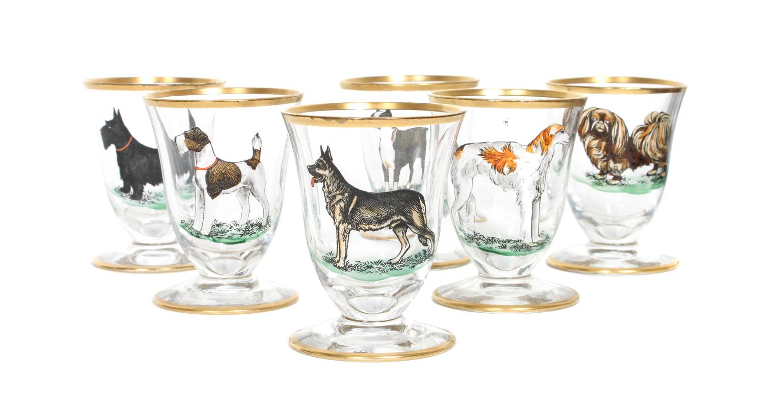 Twelve Painted Sherry Glasses Height 3 3/8 inches