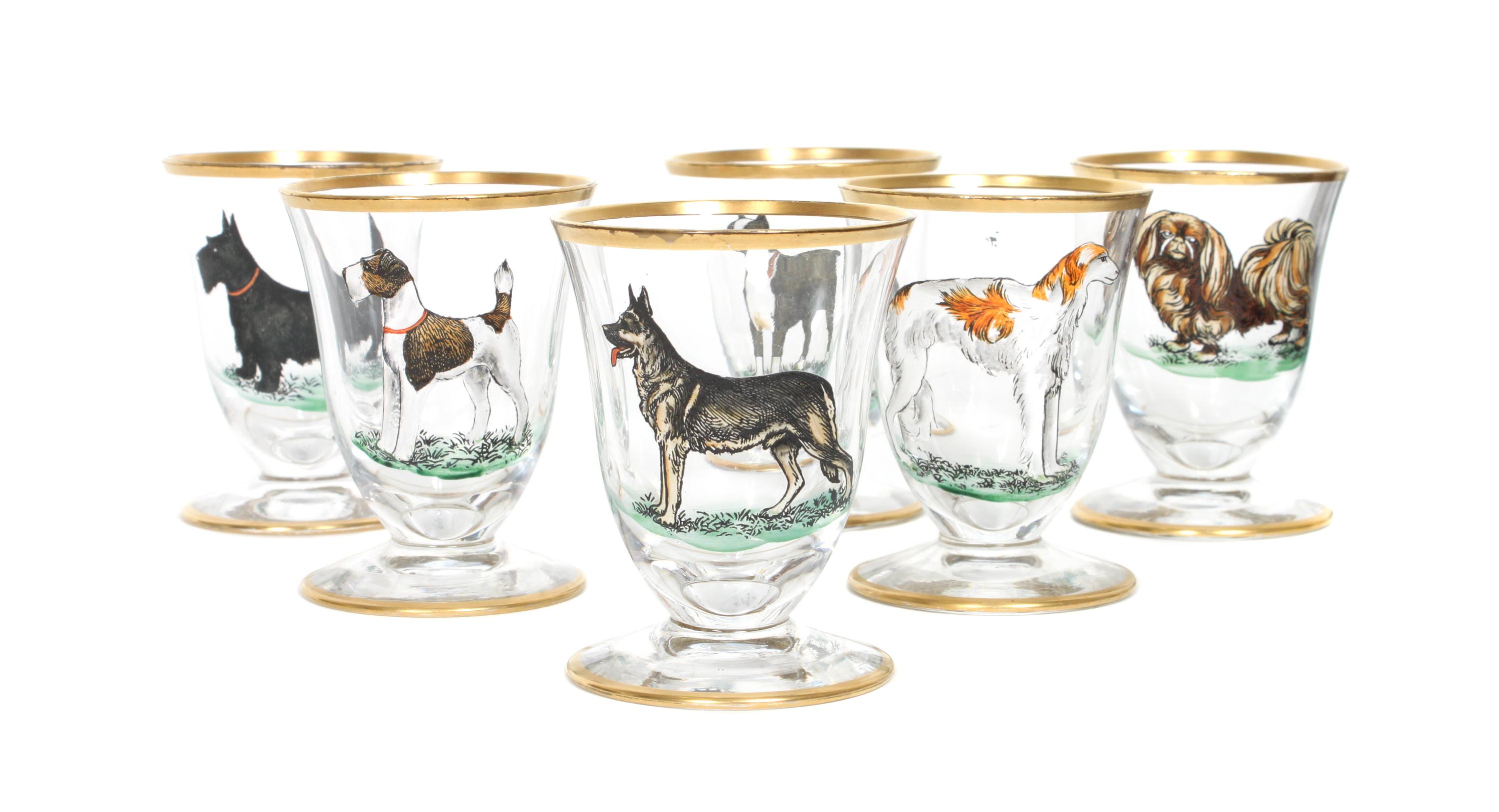 Twelve Painted Sherry Glasses Height 3 3/8 inches