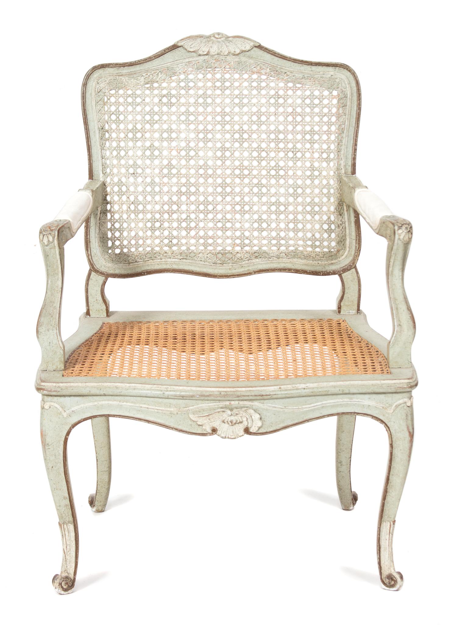 A Pair of Louis XV Cane Back Painted Side Chairs Height 35 1/2 inches. — 20TH CENTURY