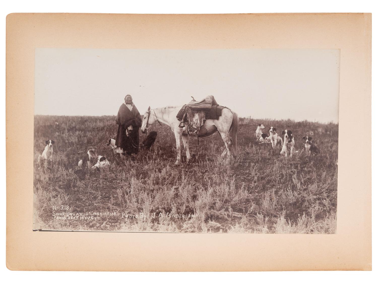[NATIVE AMERICANS]. ANDERSON, John A., photographer (1869-1948). Two photographs of Sioux Indians getting their beef rations at the Rosebud Indian Reservation, South Dakota.