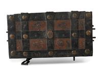 A Continental Paint-Decorated and Iron Mounted Strong Box