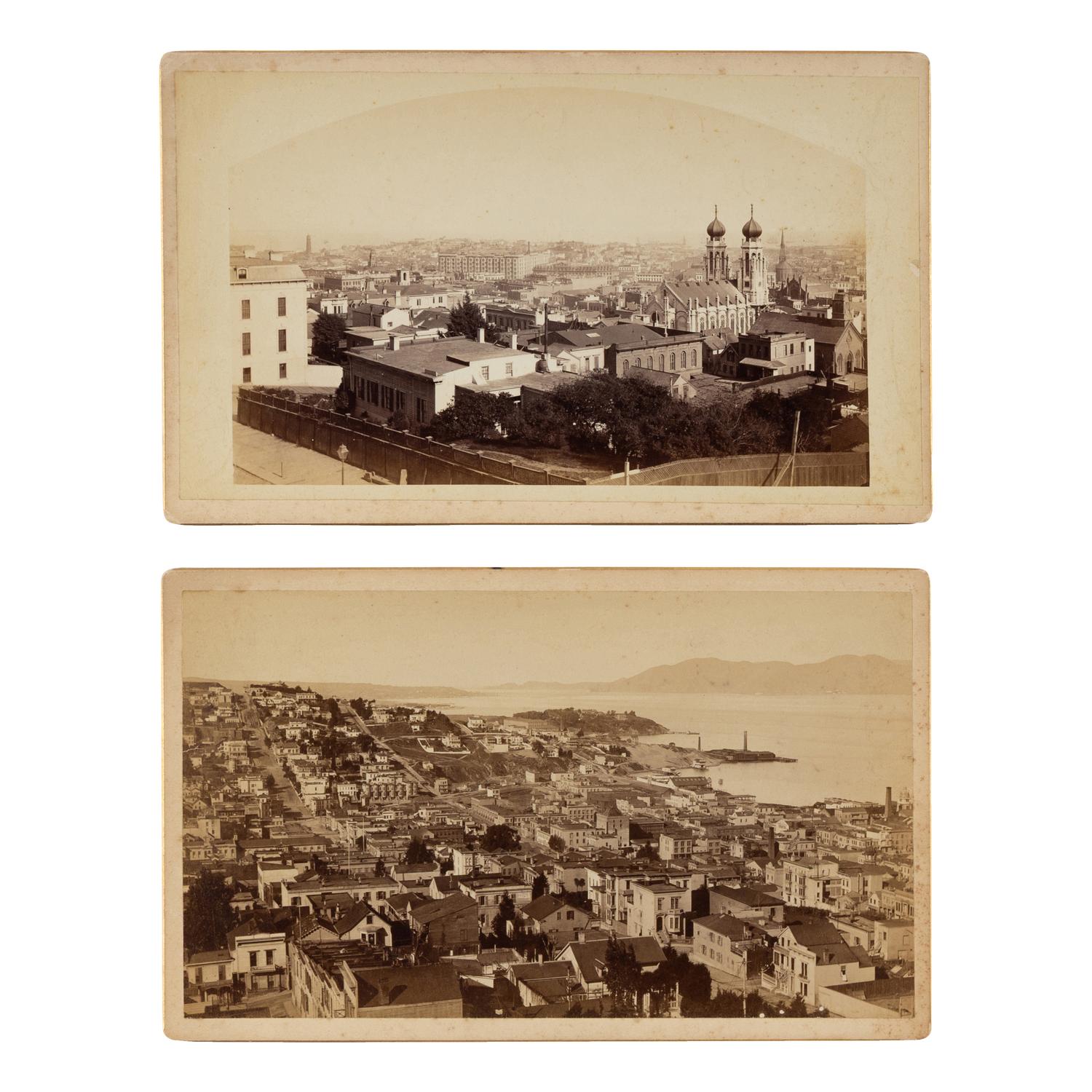 Watkins, Carleton (1829-1916). A pair of boudoir cards of San Francisco, ca 19th century.