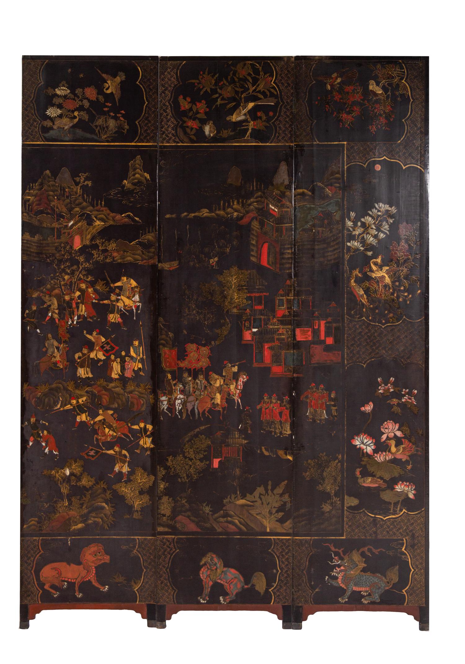 A Chinese Lacquer Twelve-Panel Screen