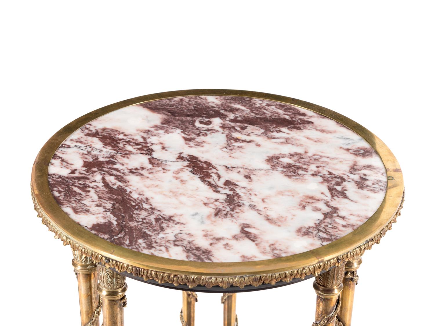 A Louis XVI Style Gilt Bronze and Marble-Top Guéridon in the Manner of Adam Weisweiler