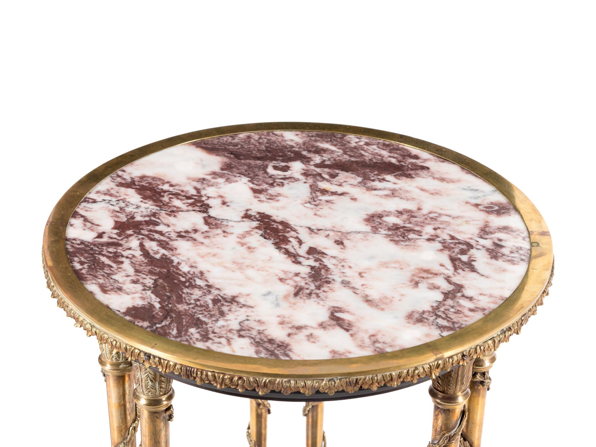 A Louis XVI Style Gilt Bronze and Marble-Top Guéridon in the Manner of Adam Weisweiler