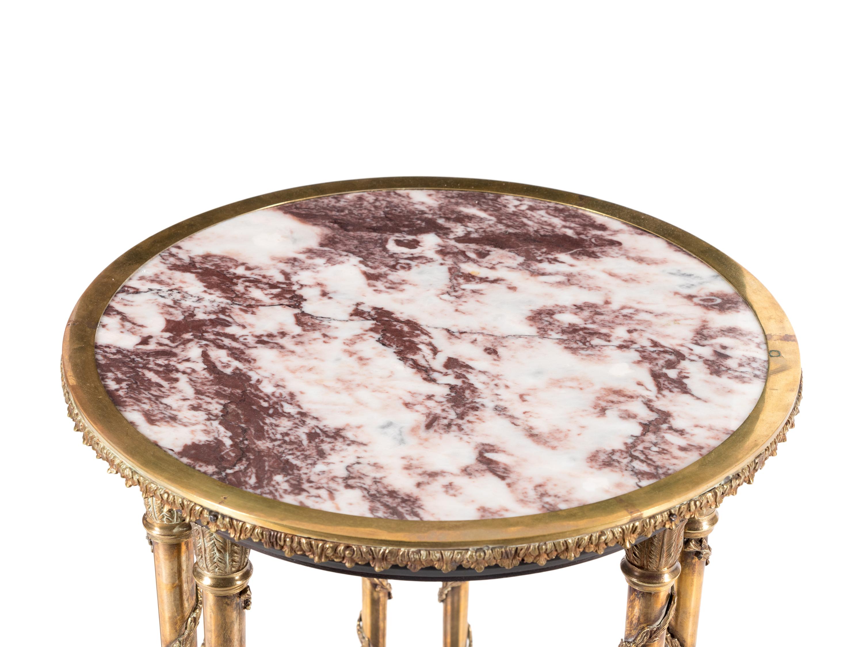 A Louis XVI Style Gilt Bronze and Marble-Top Guéridon in the Manner of Adam Weisweiler