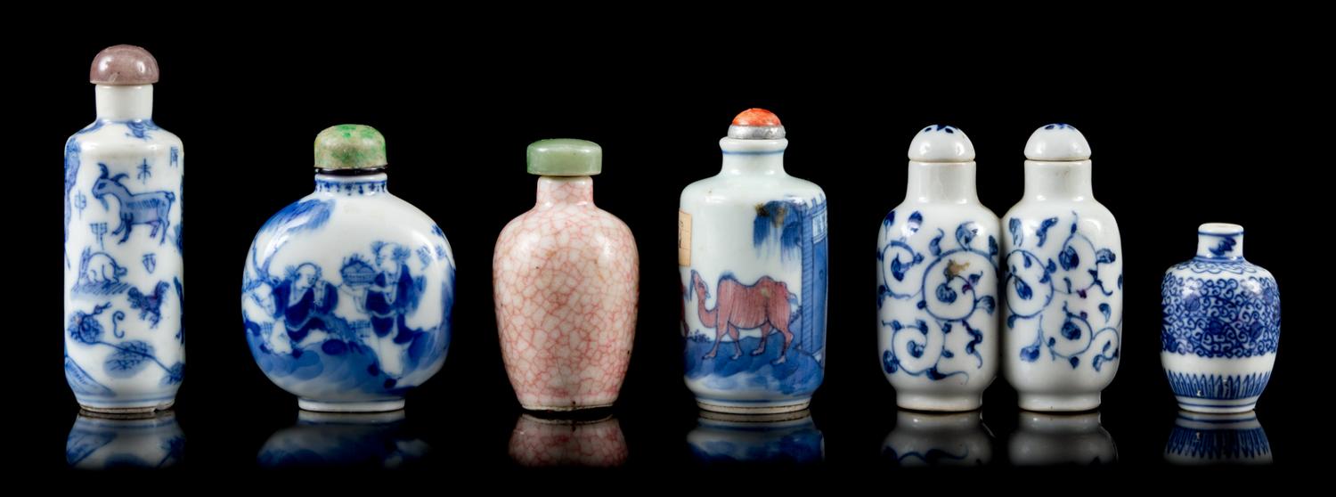 Six Porcelain Snuff Bottles Height of tallest 3 1/4 inches. — 19TH CENTURY