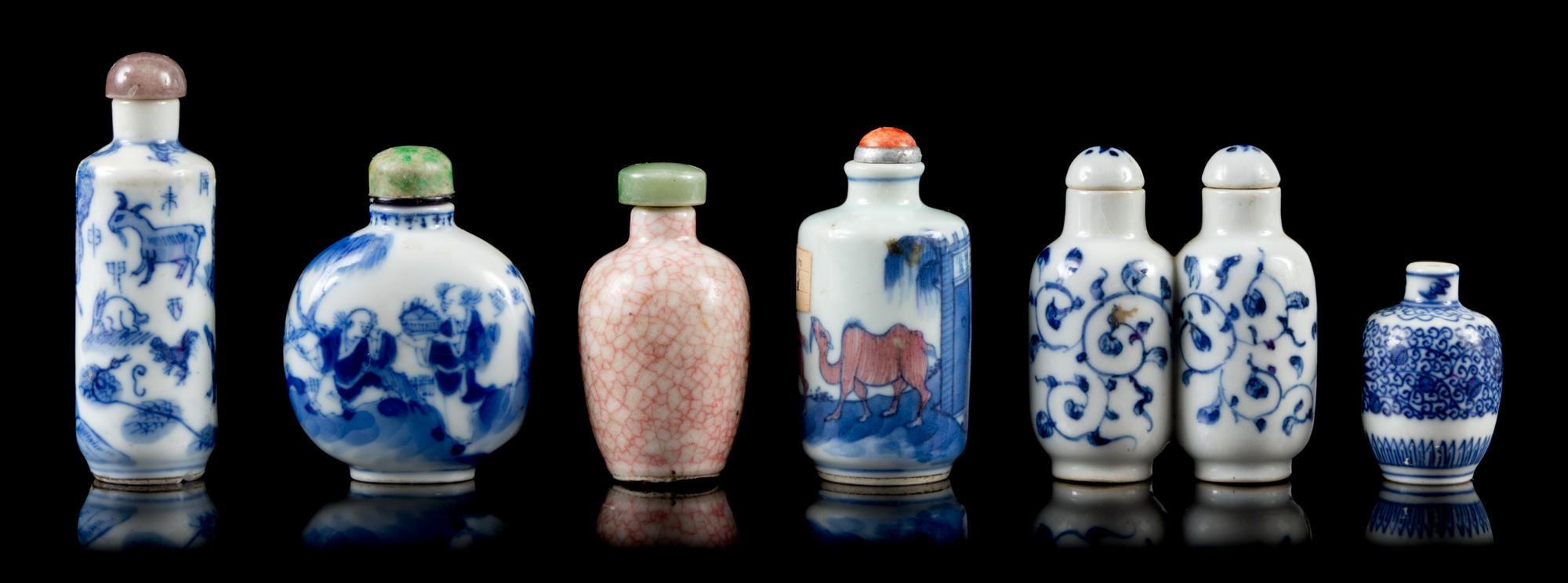 Six Porcelain Snuff Bottles Height of tallest 3 1/4 inches. — 19TH CENTURY