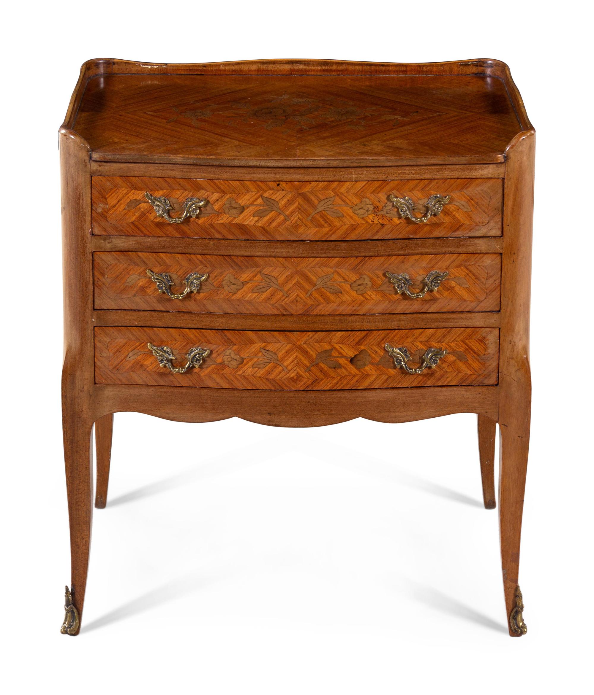 A Continental Fruitwood Marquetry Chest of Drawers