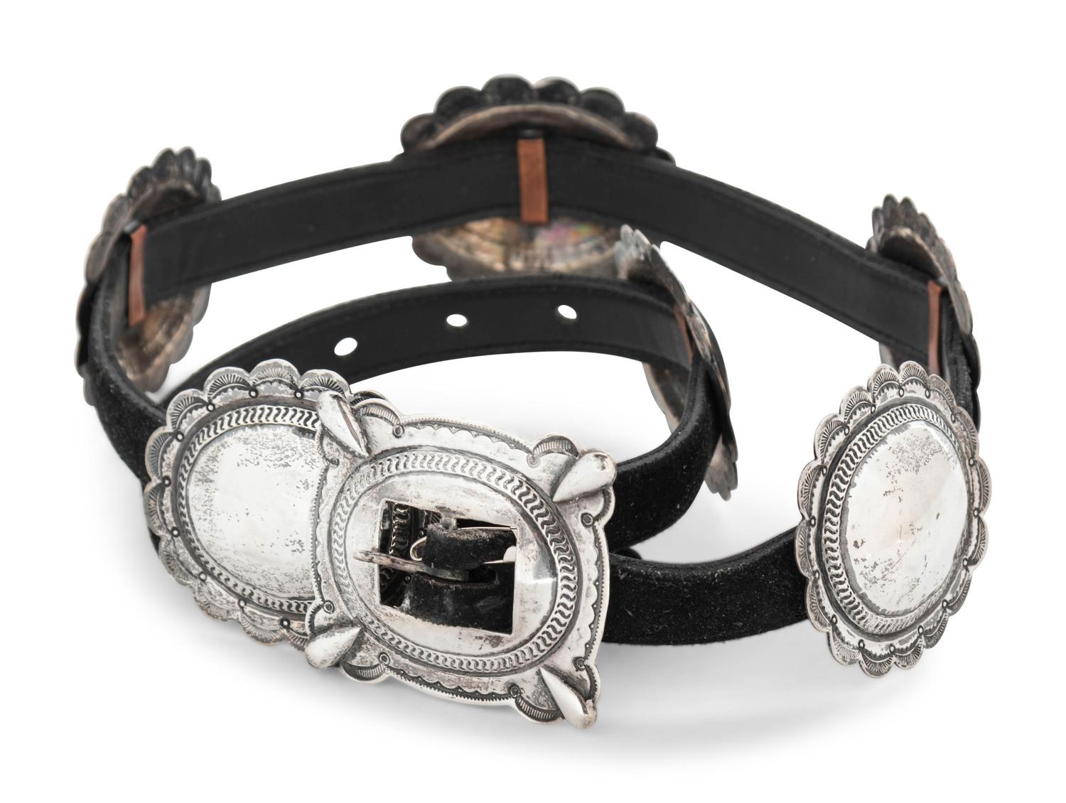 A Southwestern Silver and Leather Belt