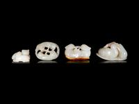 Four Chinese Carved Celadon Jade Figures
