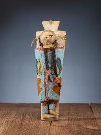 Nez Perce Beaded Pictorial Toy Cradle, with Doll