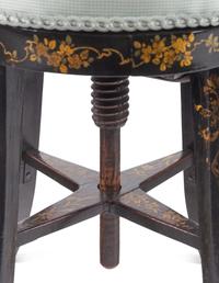 A Victorian Polychrome-Decorated Ebonized Piano Stool