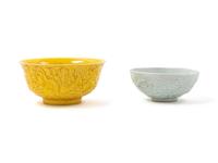 Two Chinese Monochrome Glazed Molded Porcelain Bowls