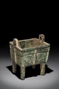 A Rare Bronze Ritual Food Vessel, Fangding — LATE SHANG DYNASTY (12TH-11TH CENTURY B.C.)