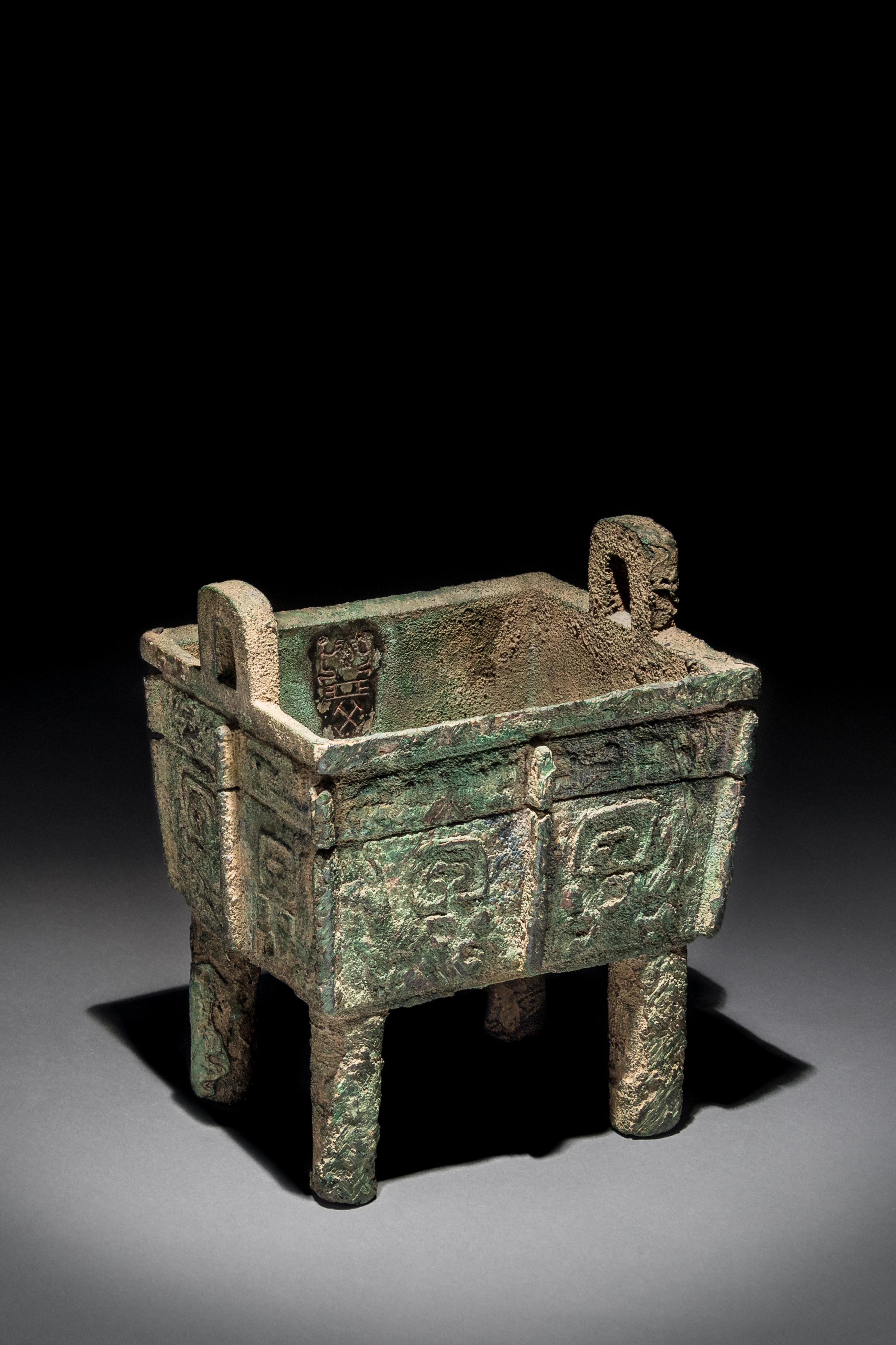 A Rare Bronze Ritual Food Vessel, Fangding — LATE SHANG DYNASTY (12TH-11TH CENTURY B.C.)