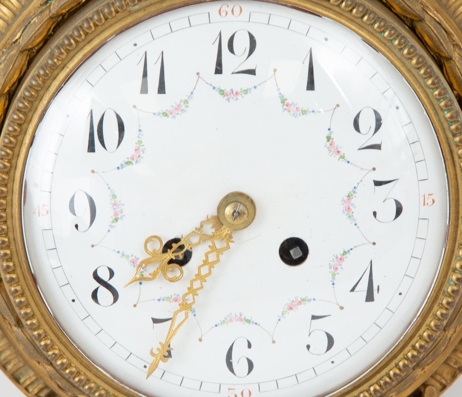 A Louis XVI Style Gilt Bronze Cartel Clock and Matching Barometer