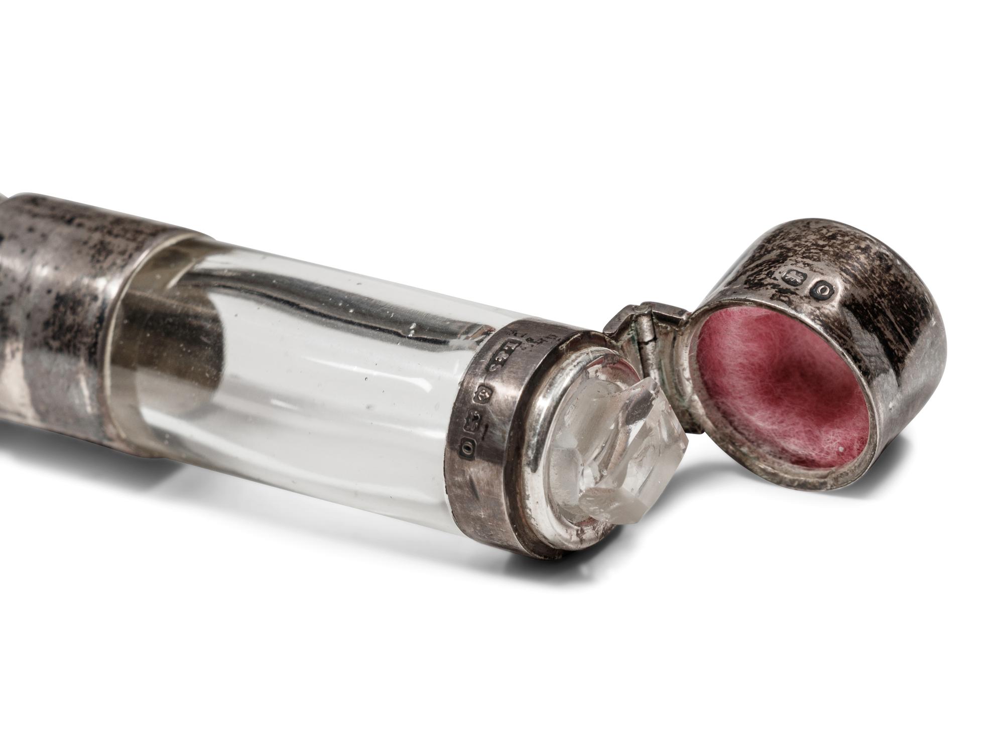 An English Silver Mounted Ebony Scent Flask Walking Stick