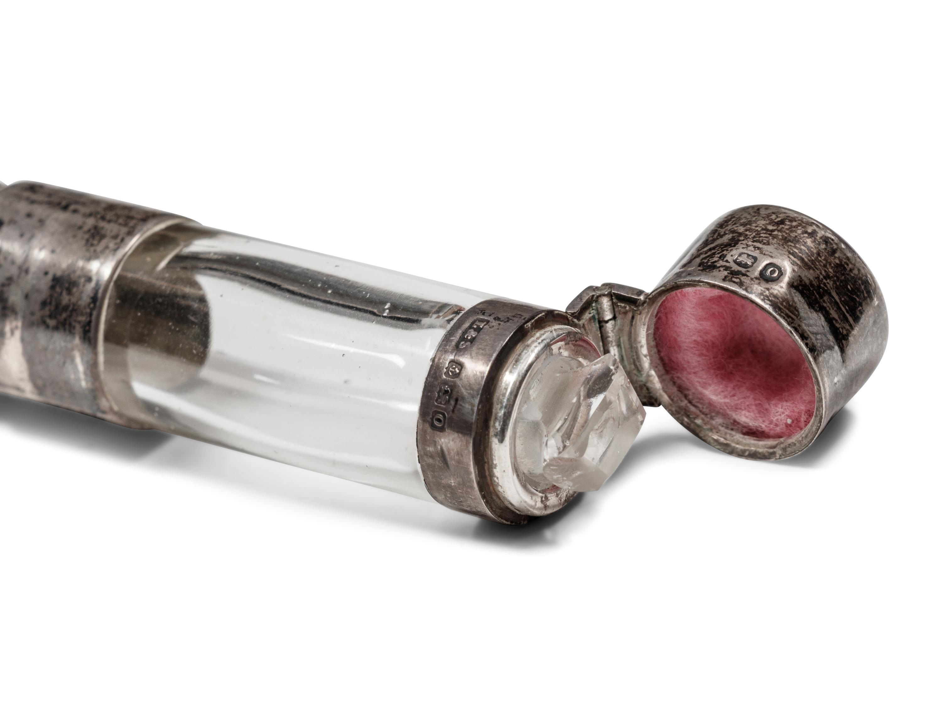 An English Silver Mounted Ebony Scent Flask Walking Stick