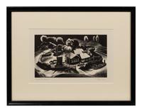 A group of four American prints (Philip Cheney, Sweet Water ; Fred Shane, Farm in the Rockies ; Lynd Ward, The Corral - Tres Cumbres ; Edward A. Wilson, Hog Back Meeting House )