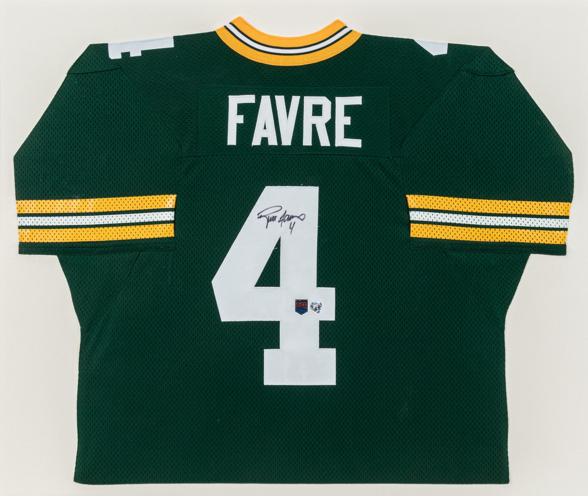A Brett Favre Signed Autograph Green Bay Packers Jersey Display (Beckett Authentication Services Letter),