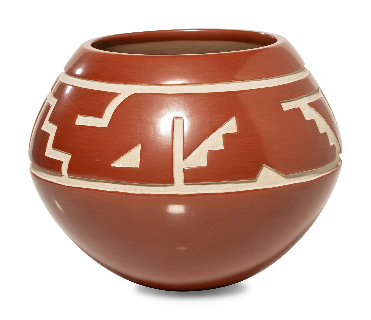 Carved Redware Pot