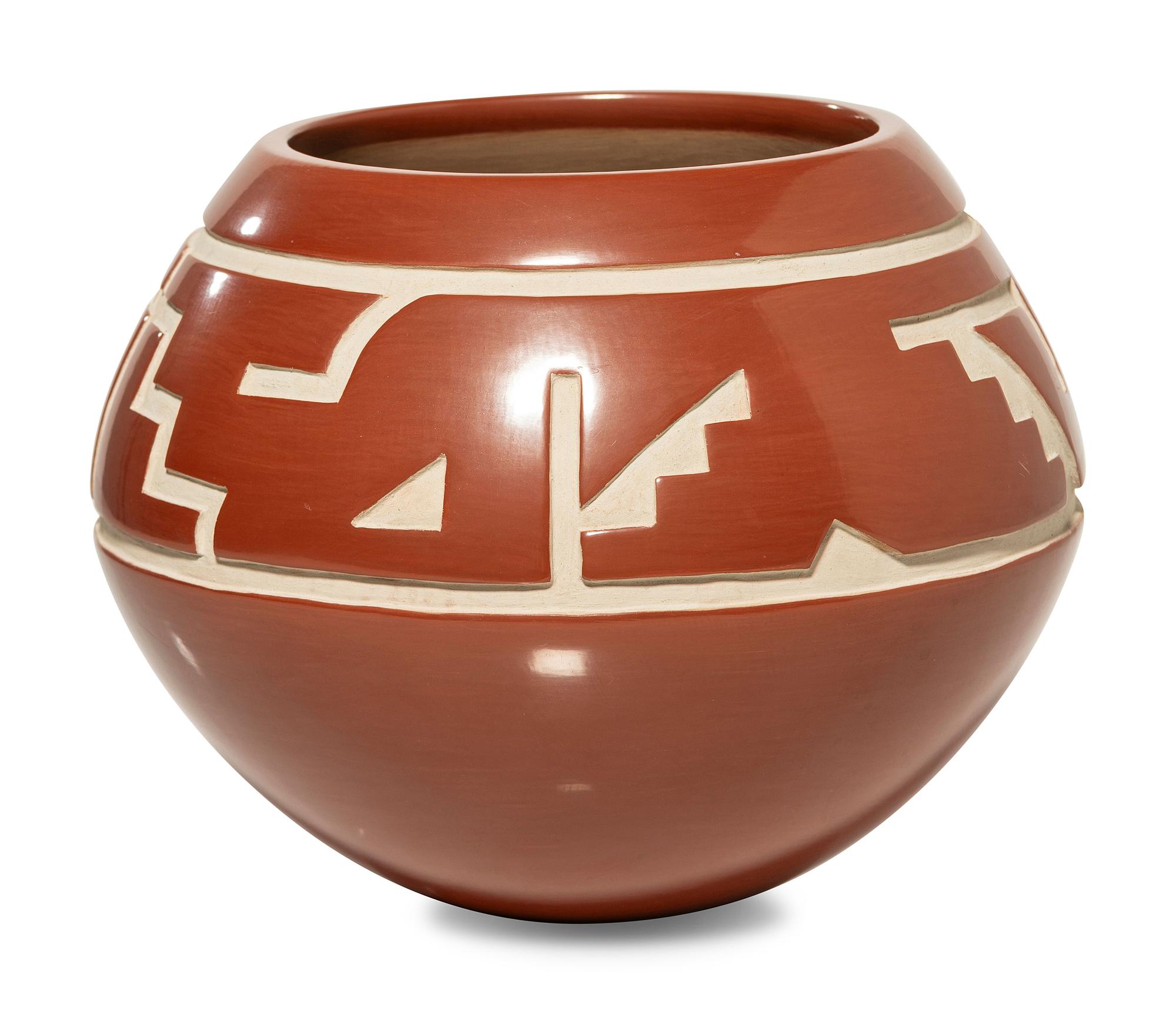 Carved Redware Pot
