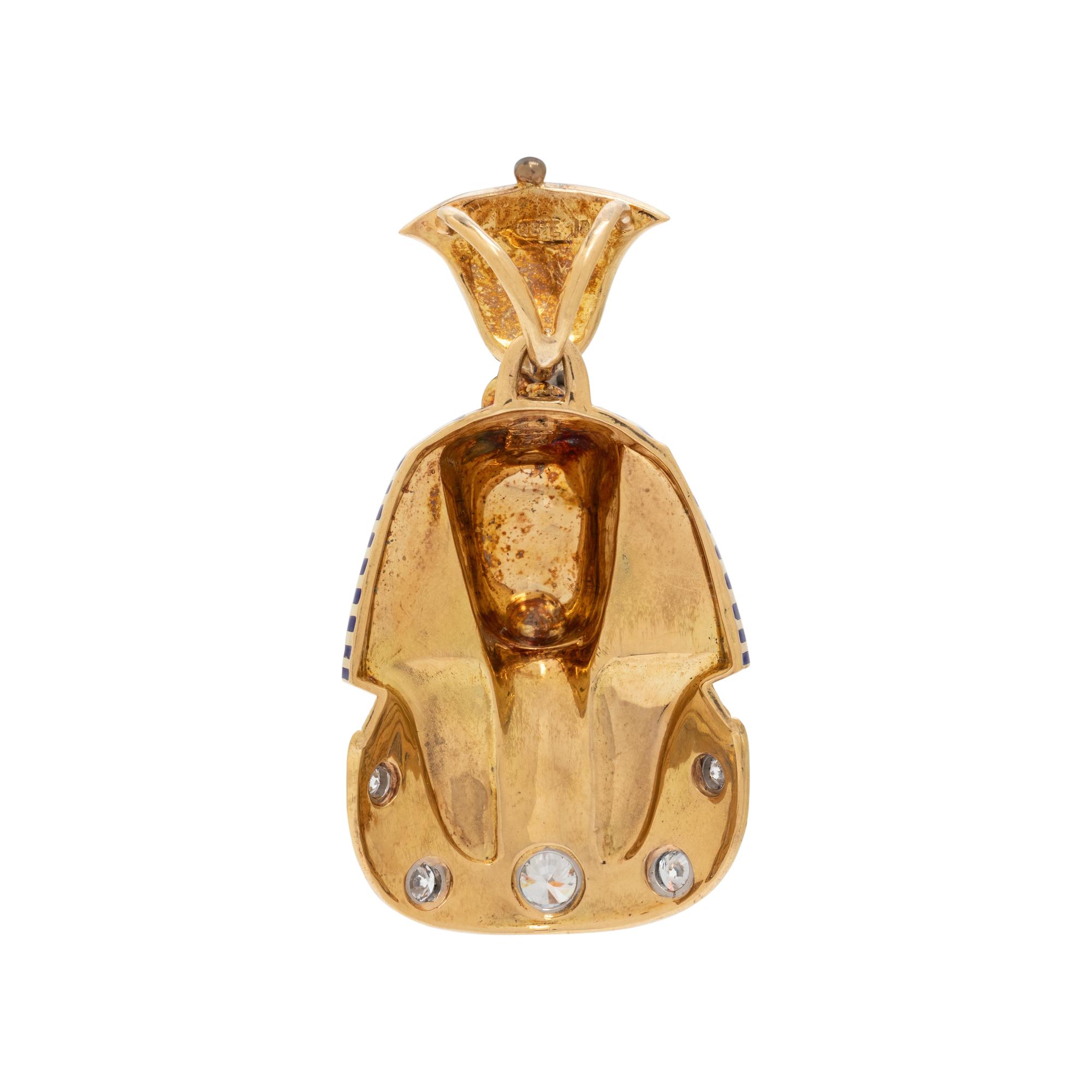 YELLOW GOLD, DIAMOND AND POLYCHROME ENAMEL EGYPTIAN PHARAOH PENDANT