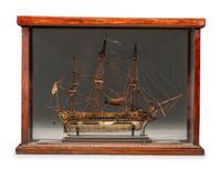 A French Prisoner of War Carved Bone and Wood Model of a British Warship