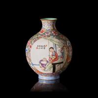 A Small Chinese Famille Rose Eggshell Porcelain Cabinet Vase, 20th Century 近代 蛋殼瓷粉彩人物圖瓶