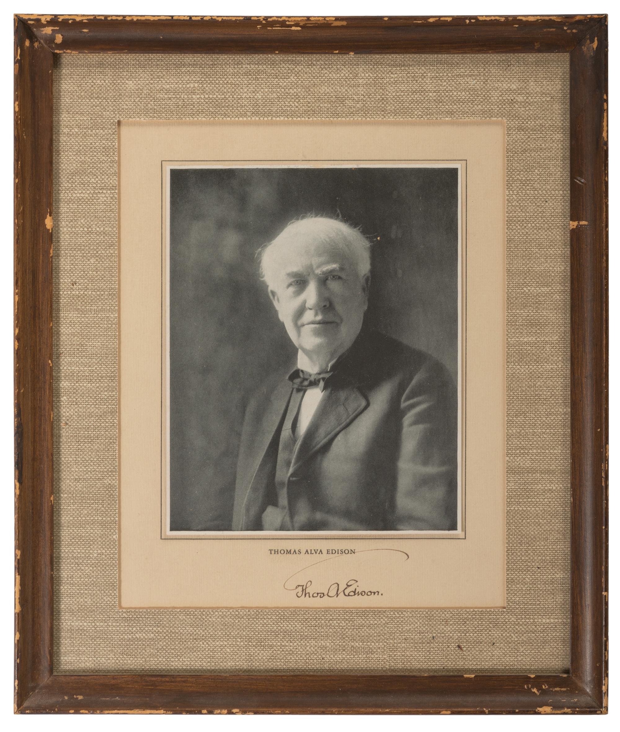 EDISON, Thomas (1847-1931). Photograph signed ("Thos. A. Edison."). N.p., n.d.