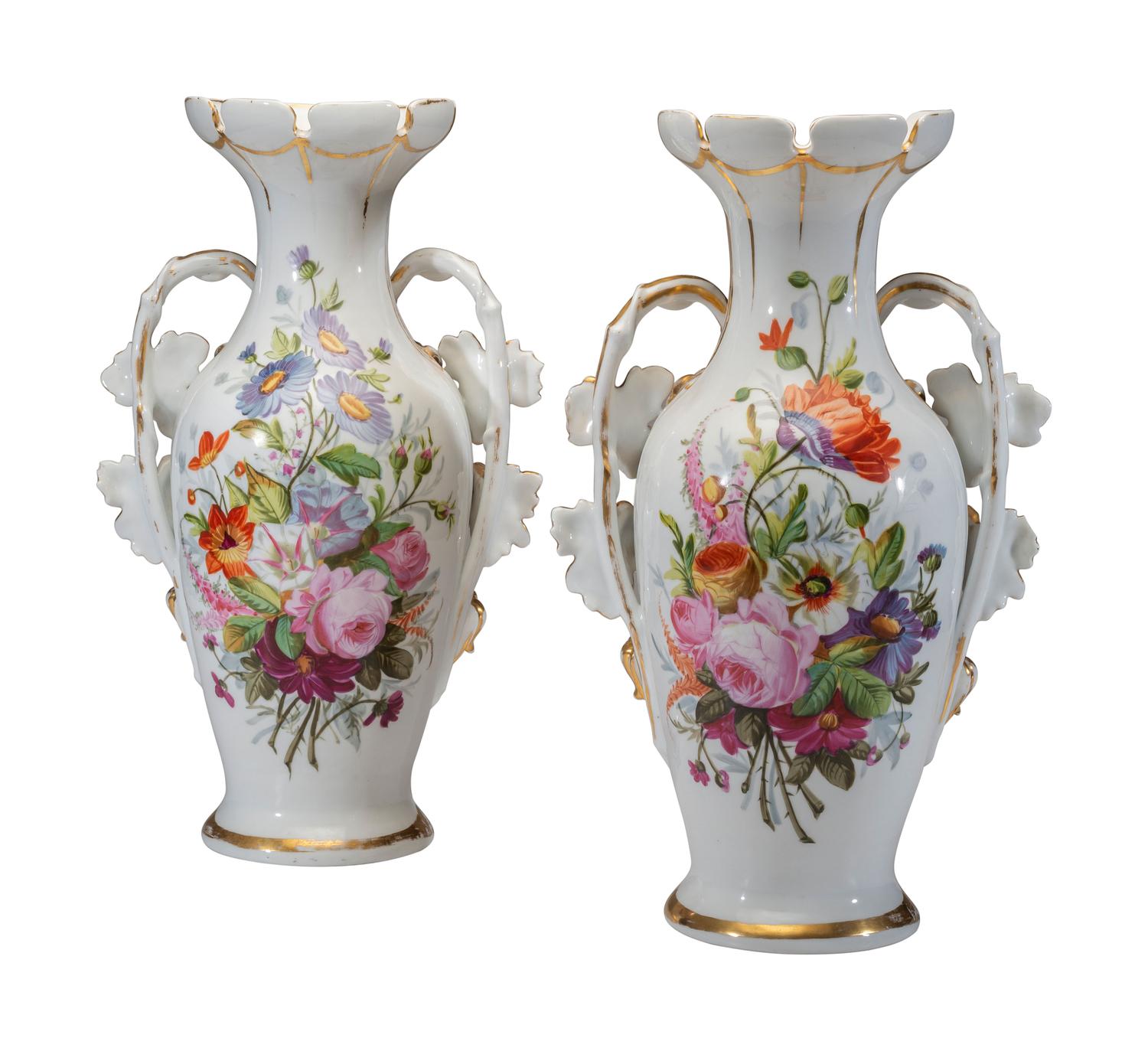 A Pair of Old Paris Porcelain Vases with Courtship Scenes