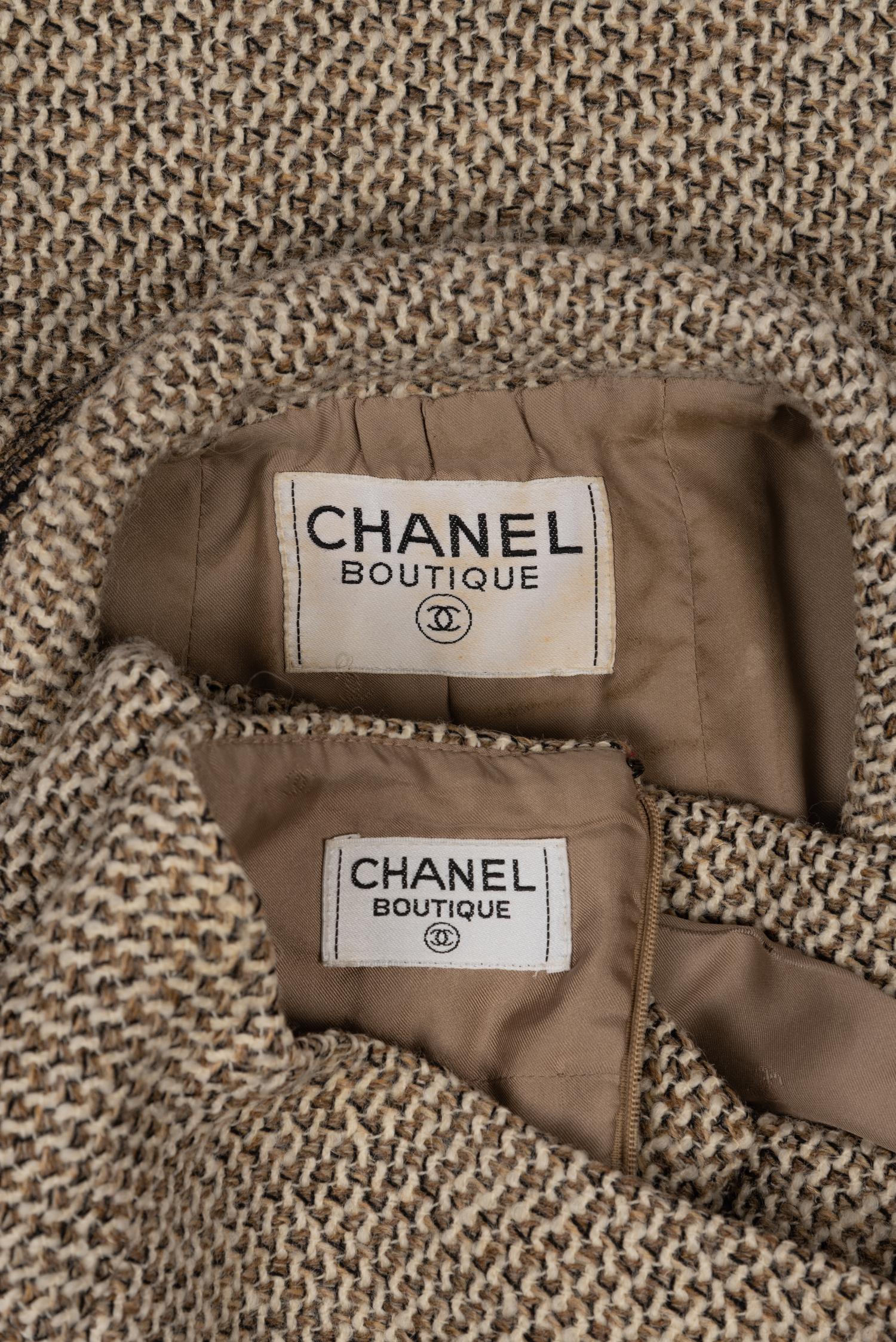 Chanel Brown and Tan Skirt Suit, 1990s